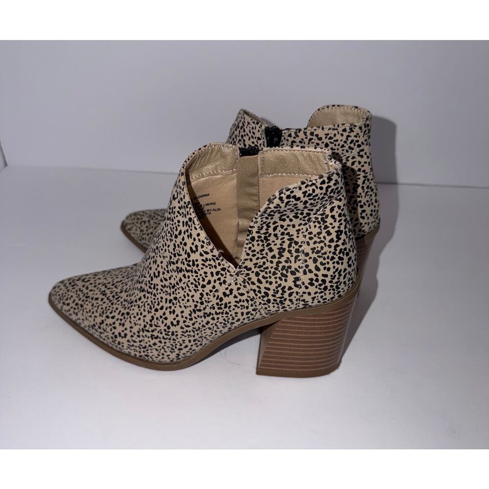 Serra Ankle Booties 7 Cream Black Speckled Animal Print Pointed Toe Block Heel - Picture 6 of 11